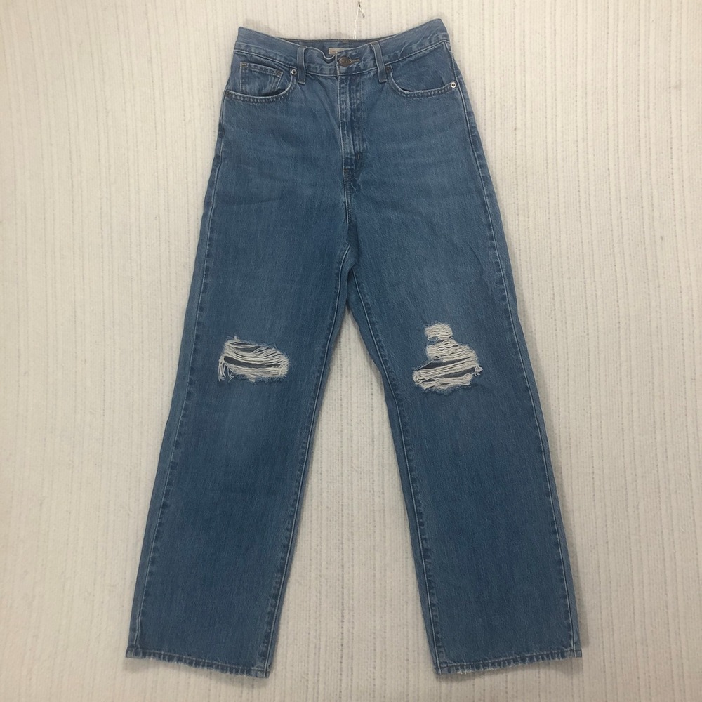 Levi's High Waisted Straight Leg Distressed‎ Jeans Ripped Knee Size 27